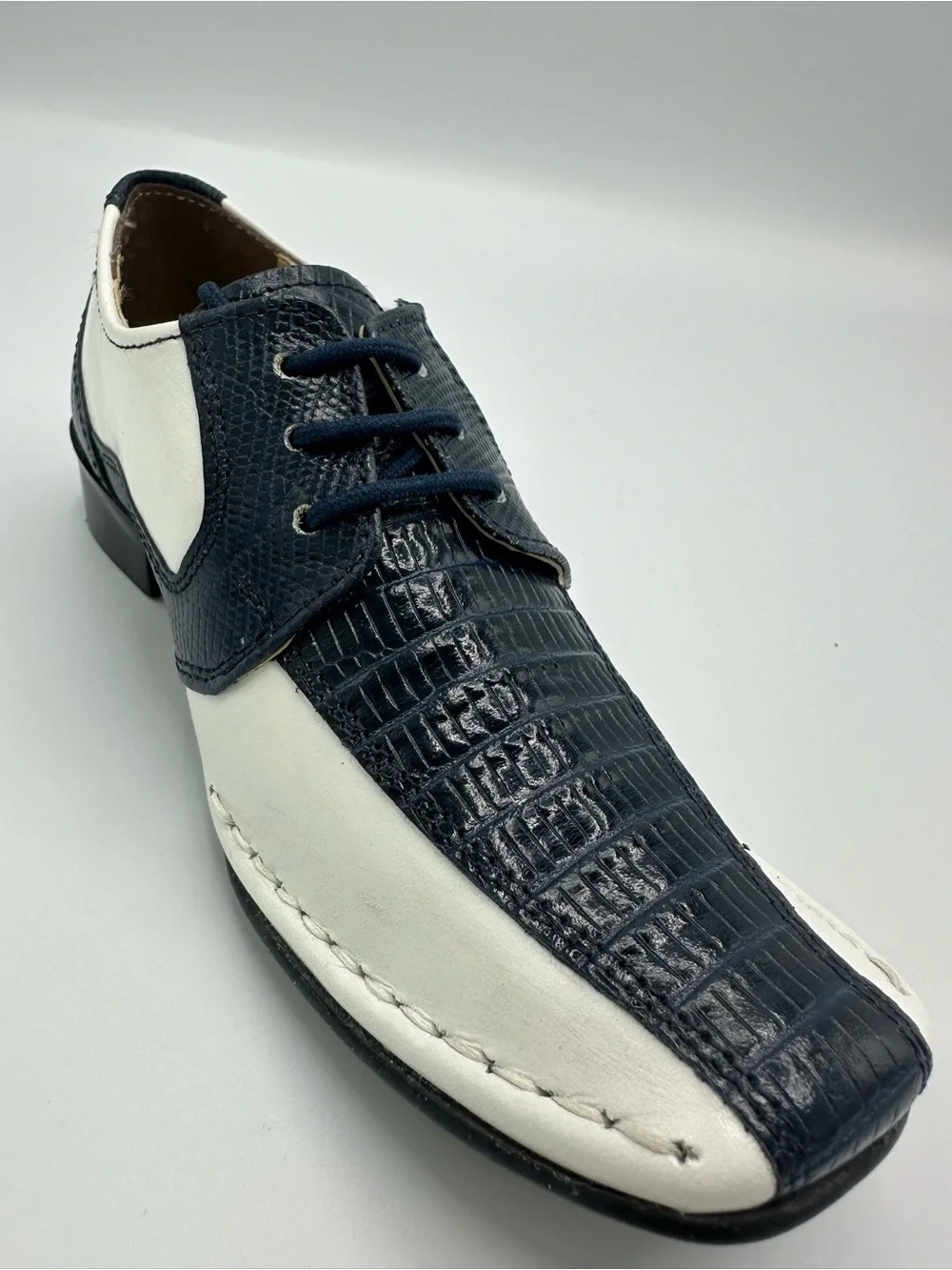 Gliders Little Kids Boys Lizard Lace-Up Leather Dress Shoes Navy/White Sz 10 NEW